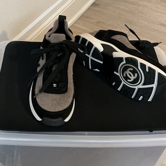 Chanel Grey Knit Fabric sneakers size 37 - Picture 2 of 5